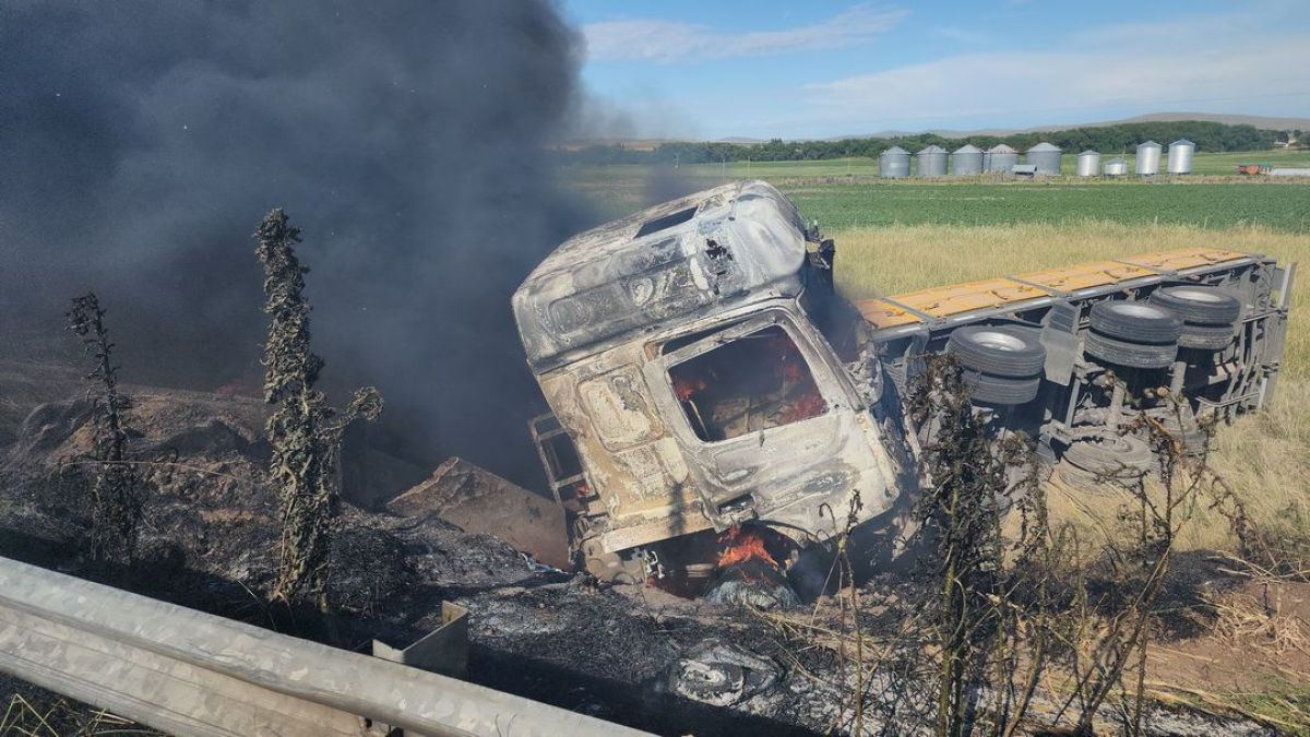 Un camión volcó en Ruta 51 y horas después se incendió